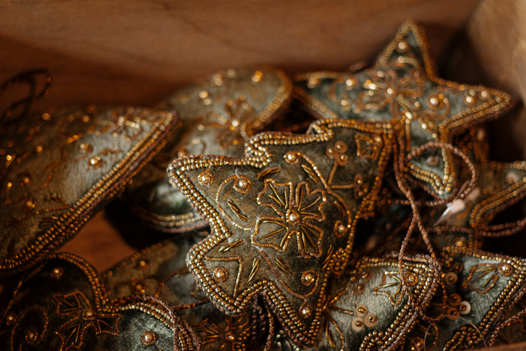 Antique Green Embroidered Ornament