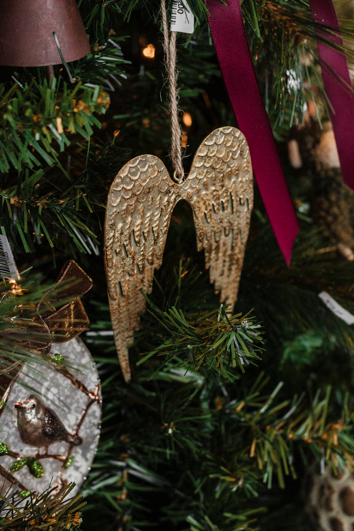 Angel Wings Antiqued Gold Metal Ornament