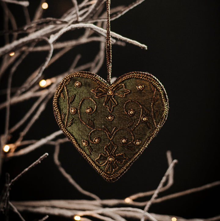 Antique Green Embroidered Ornament