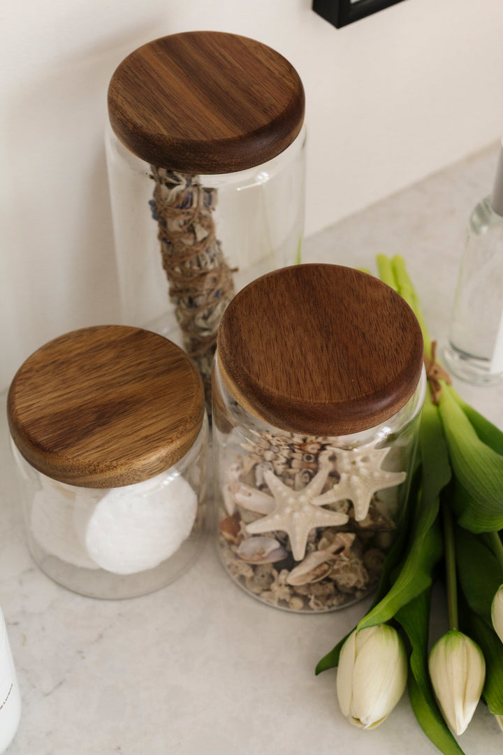 Acacia Wood Glass Canister