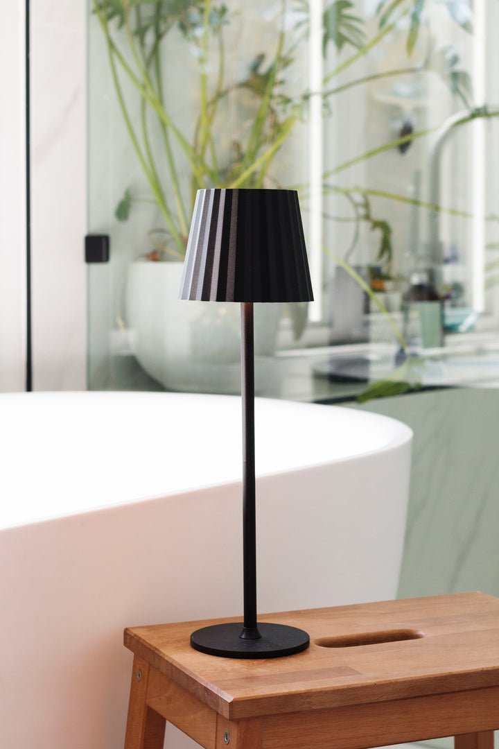 Fluted Shade Black LED Table Lamp