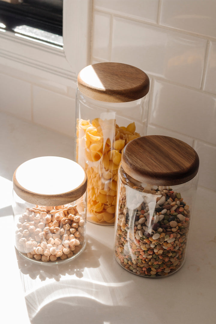 Acacia Wood Glass Canister