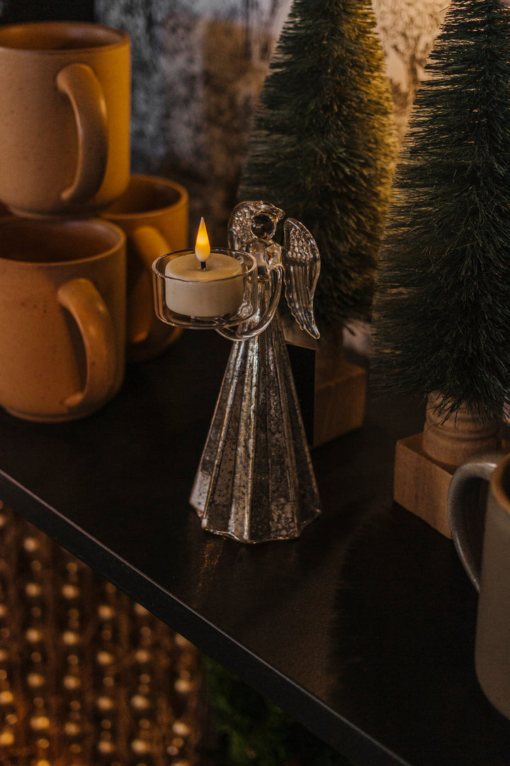 Silver Mercury Glass Angel Candle Holder