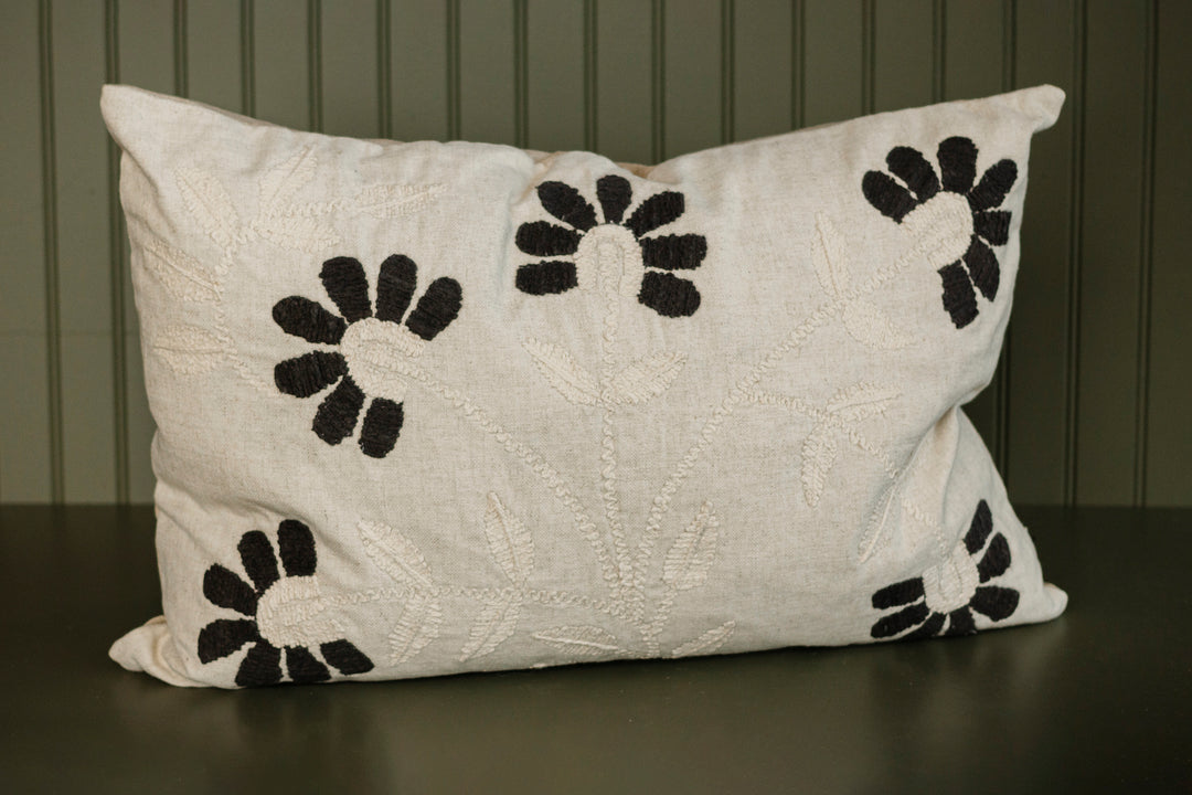 Charcoal Embroidered Petal Pillow