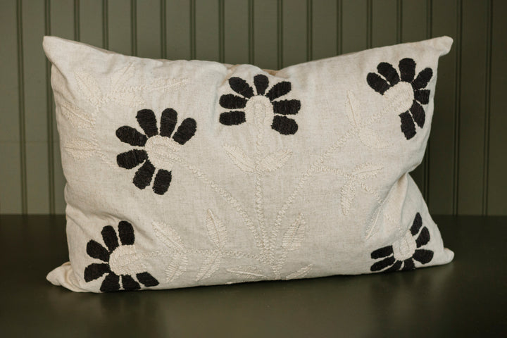 Charcoal Embroidered Petal Pillow