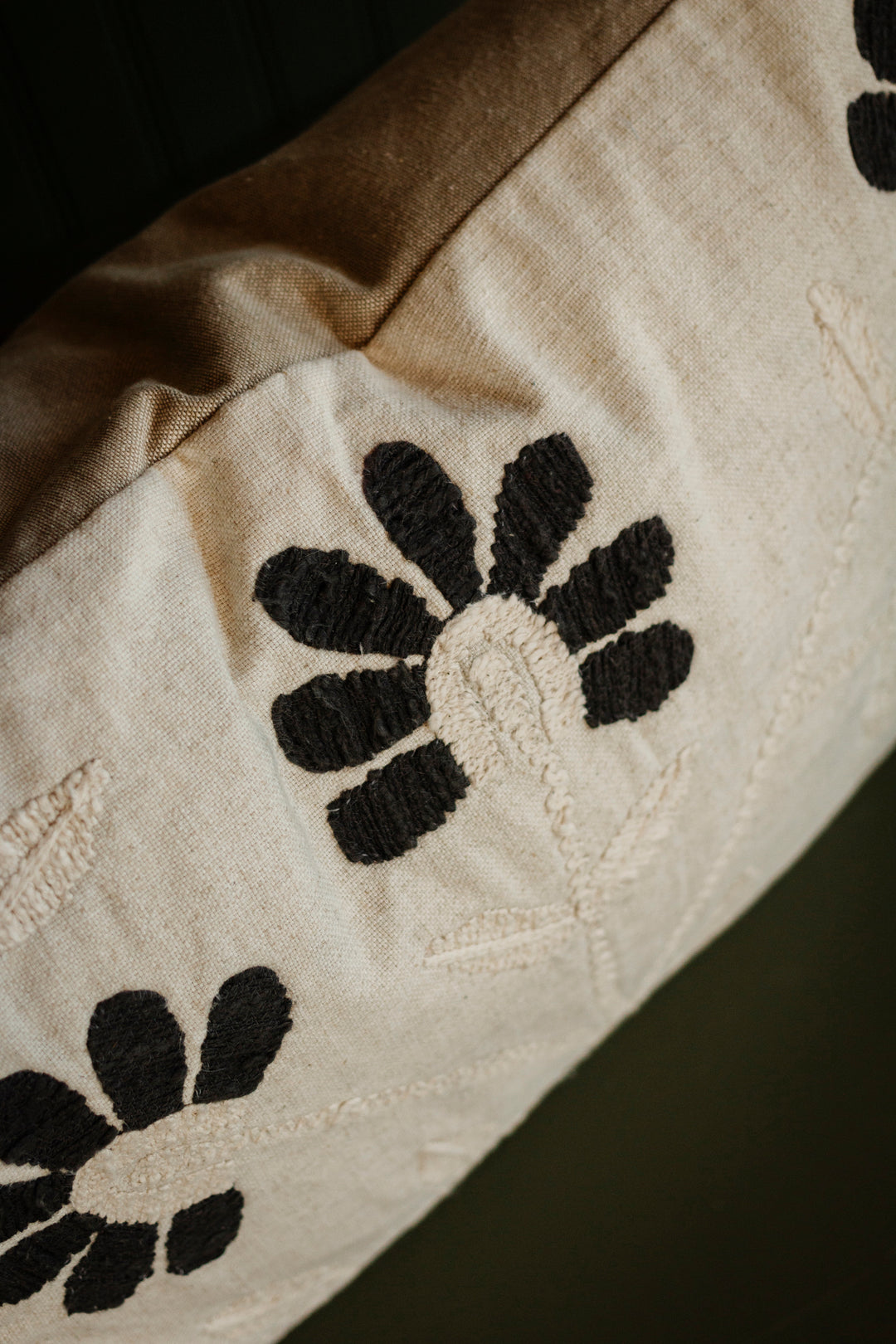 Charcoal Embroidered Petal Pillow