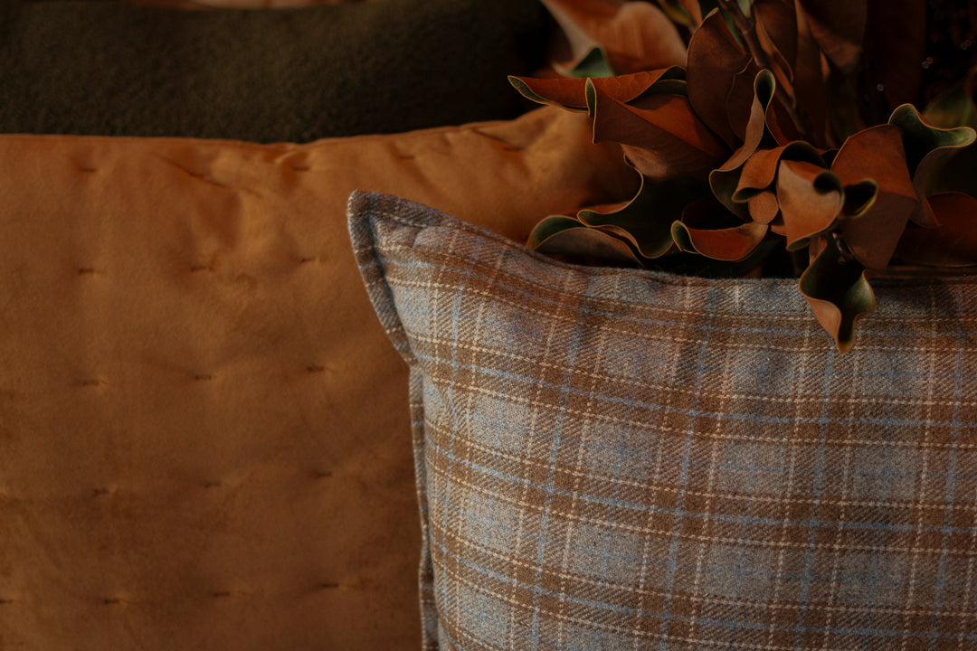 Heritage Plaid Cushion in Chestnut & Blue