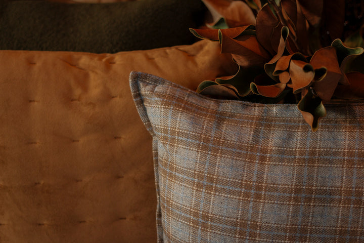 Heritage Plaid Cushion in Chestnut & Blue
