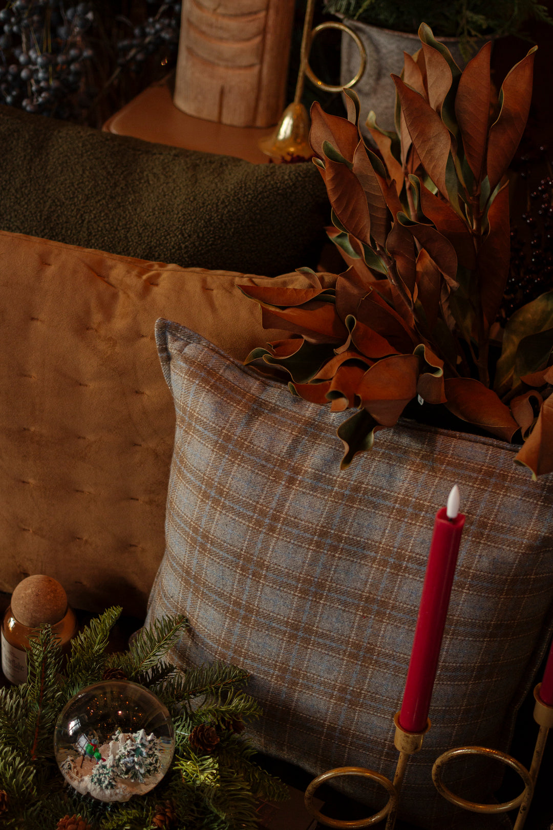 Heritage Plaid Cushion in Chestnut & Blue