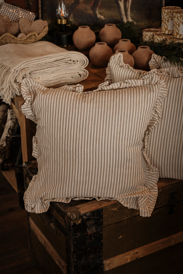 Ruffle Stripe Pillow · Beige