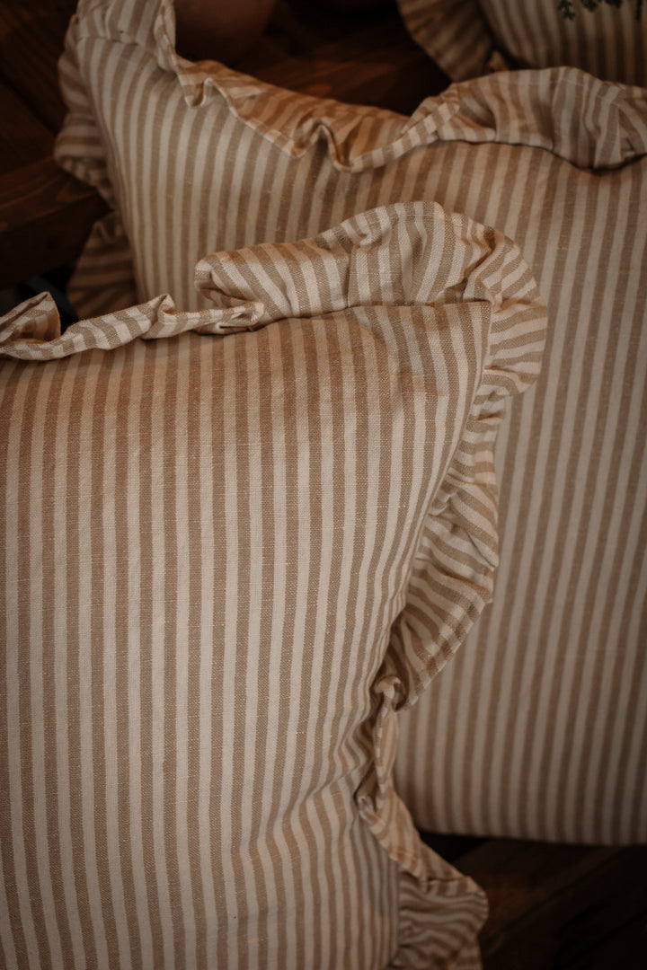 Ruffle Stripe Pillow · Beige
