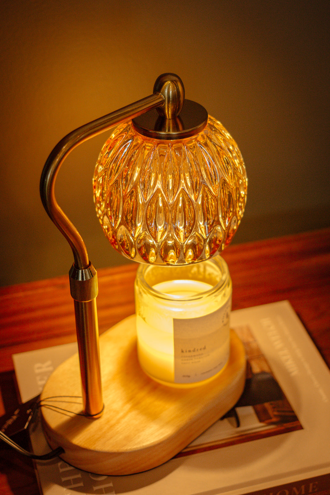 Crystal Glass Candle Warmer Lamp | Antique Gold