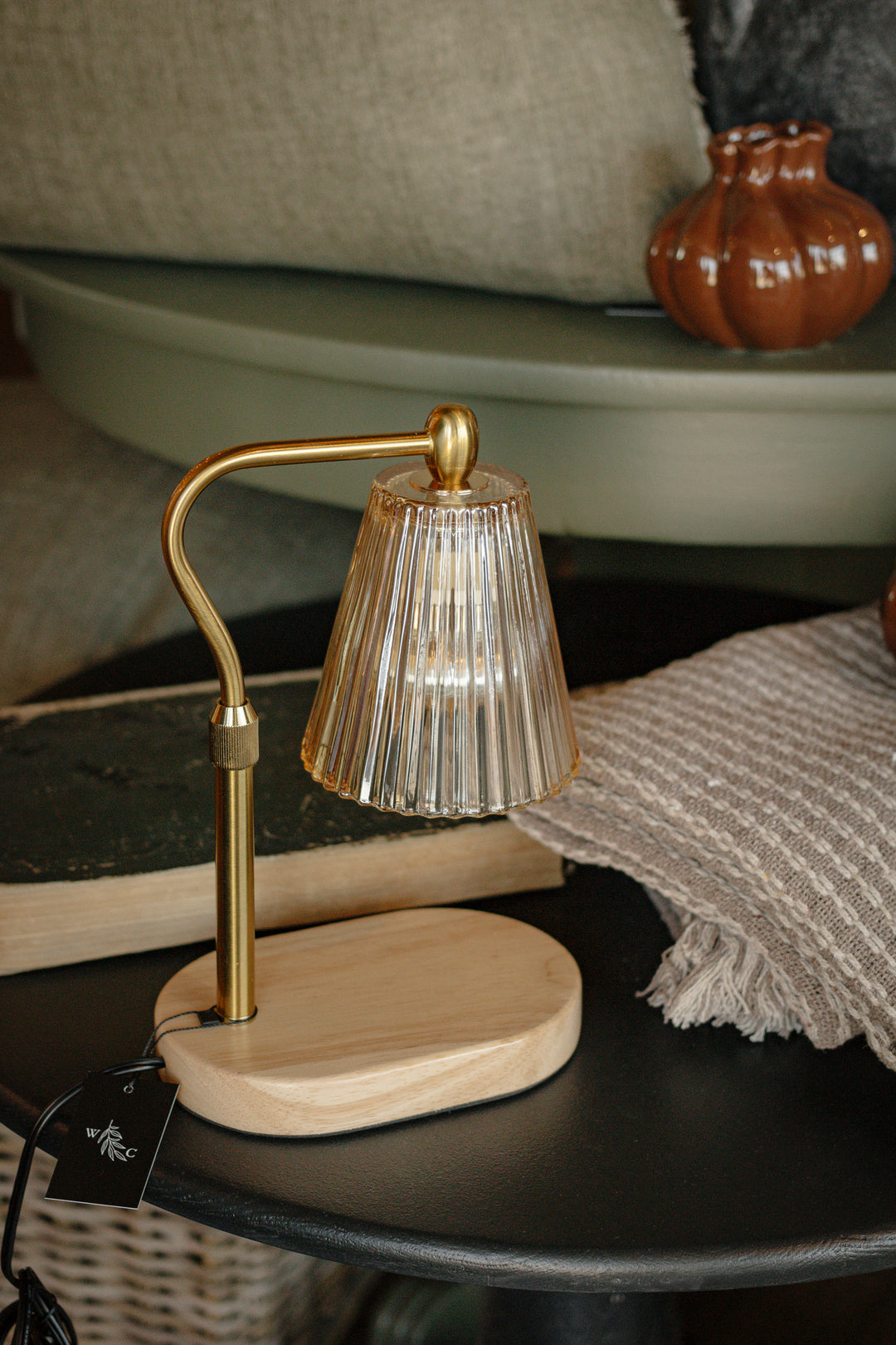 Fluted Glass Candle Warmer Lamp | Amber