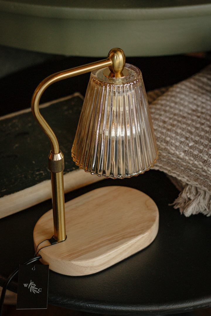 Fluted Glass Candle Warmer Lamp | Amber