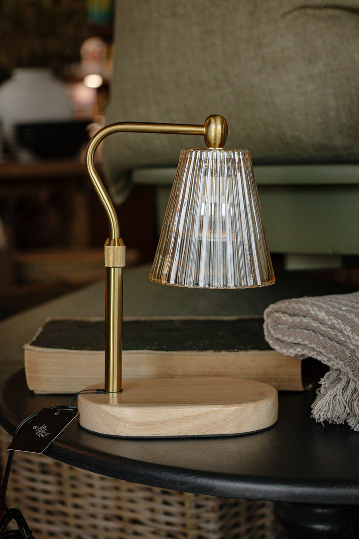 Fluted Glass Candle Warmer Lamp | Amber