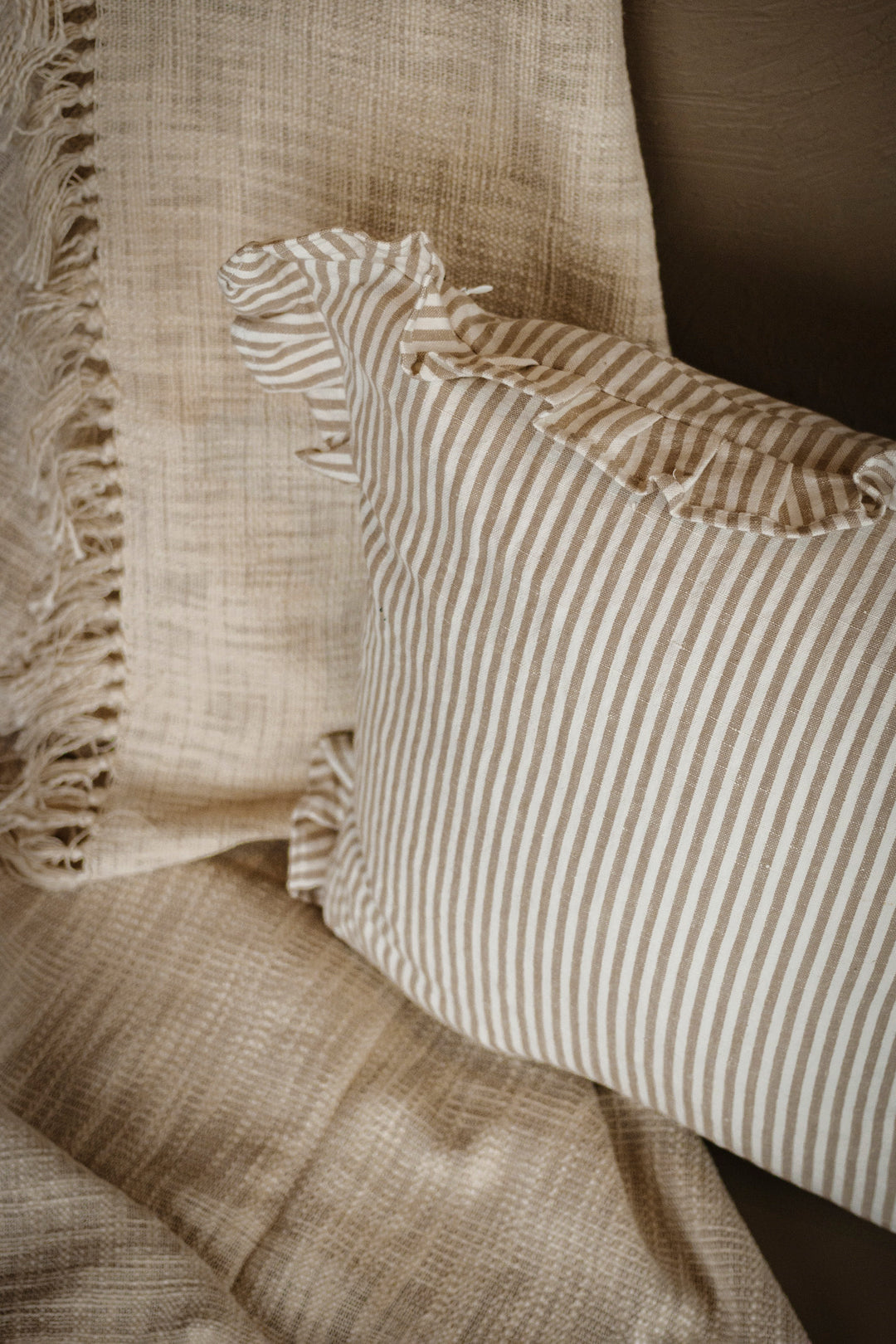 Ruffle Stripe Pillow · Beige