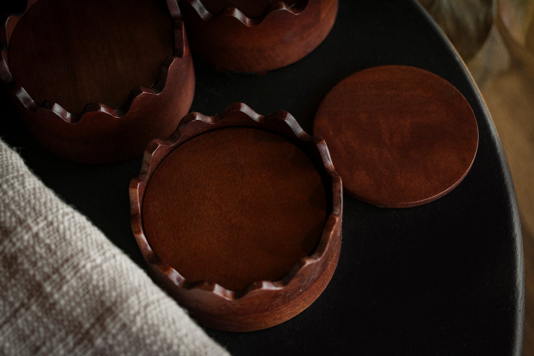 Scalloped Wood Coaster Set