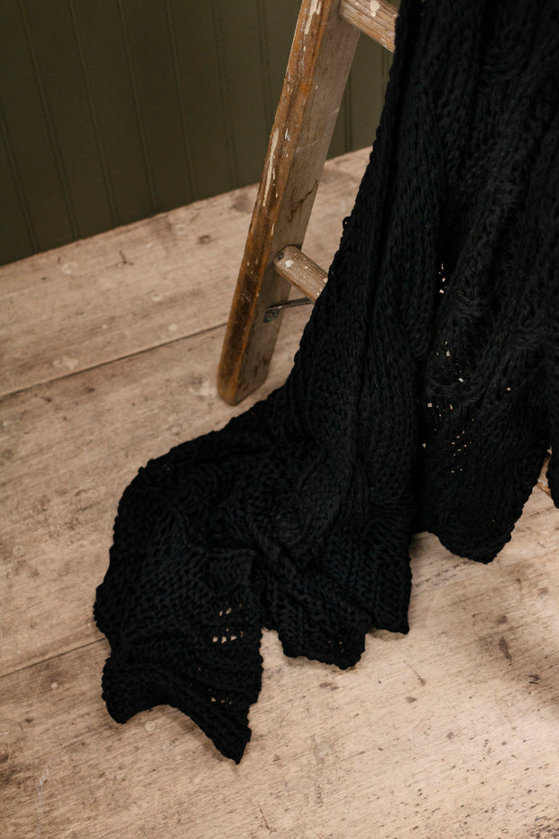 Black Cable Knit Throw Blanket