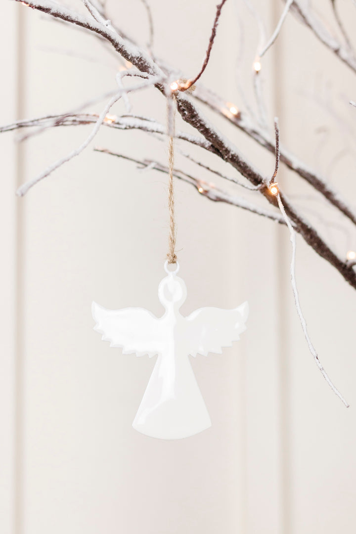 White Gloss Enamel Angel Ornament