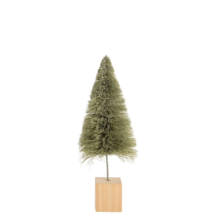 Sage Green Bottle Brush Tree on Wood