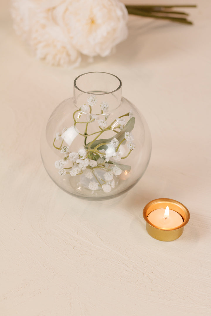 Recycled Fillable Glass & Brass Tealight Holder