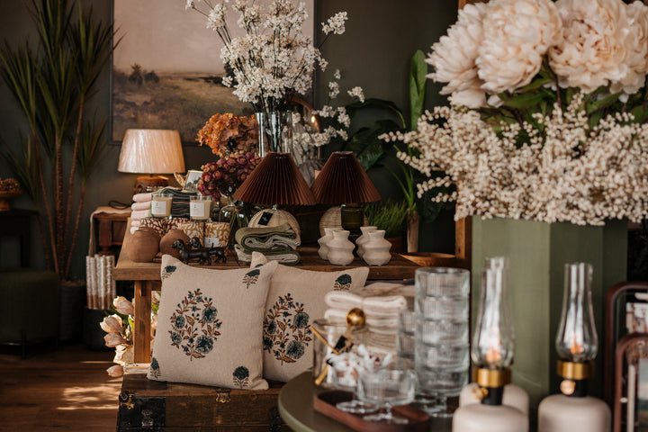 Handwoven Garden Bloom Cushion in Natural