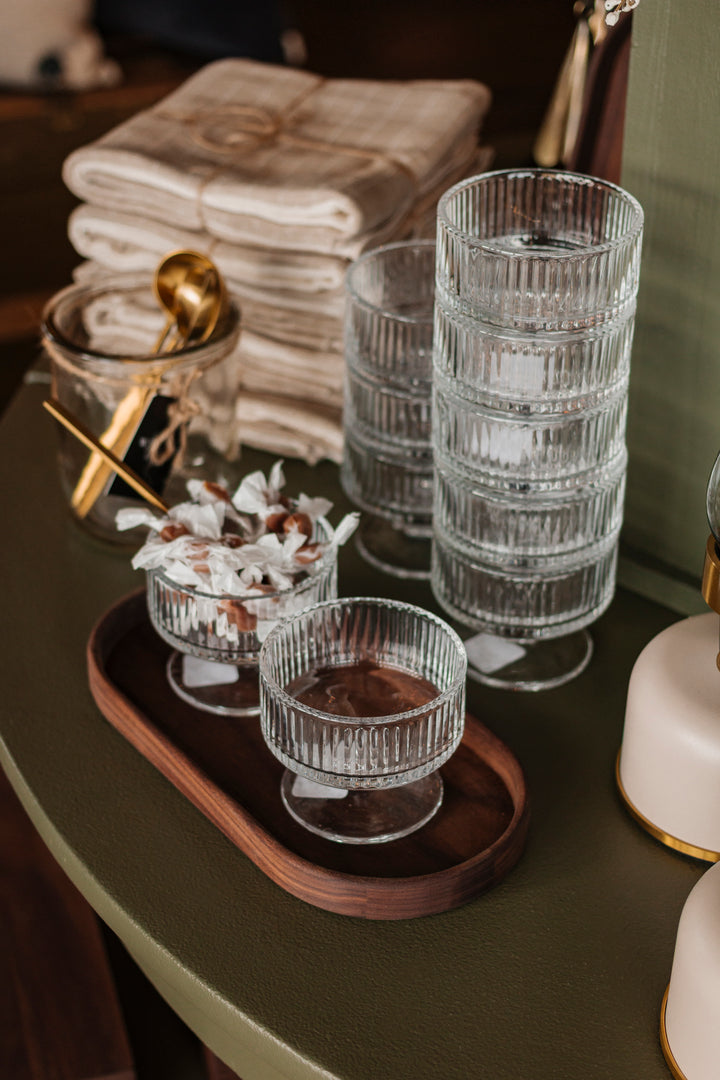 Ribbed Glass Dessert Pedestal Bowl