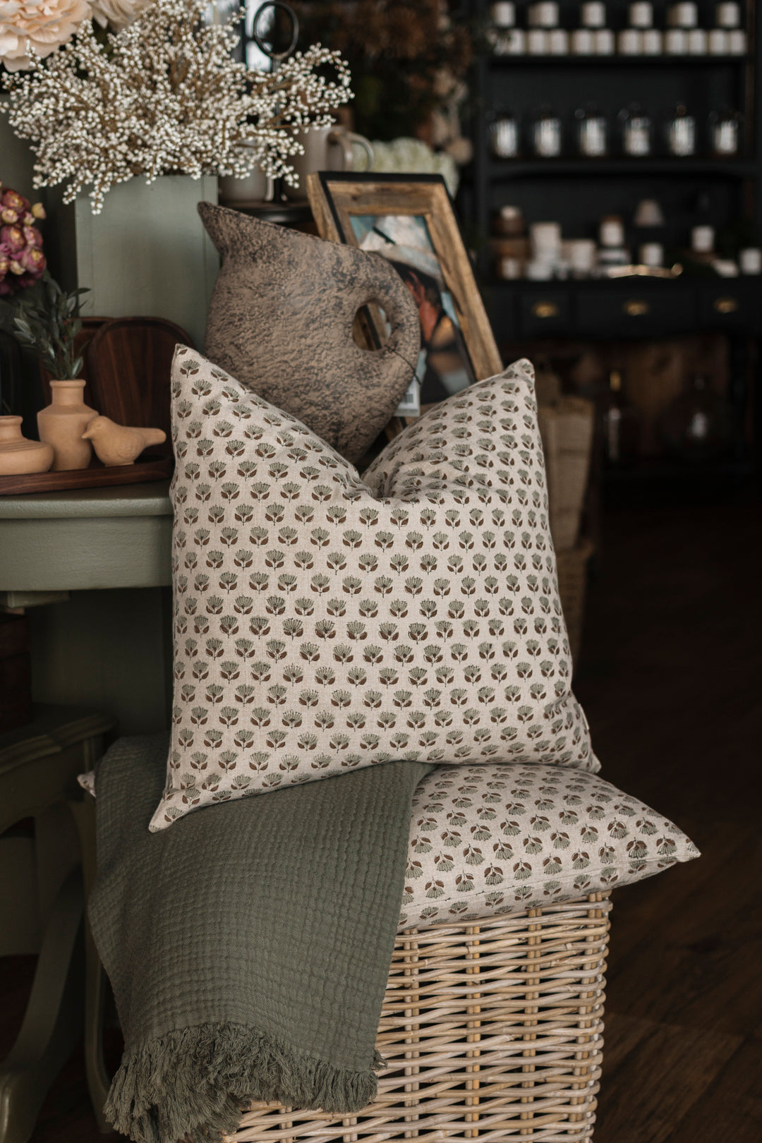 Sand Mini Block Print Cotton Pillow