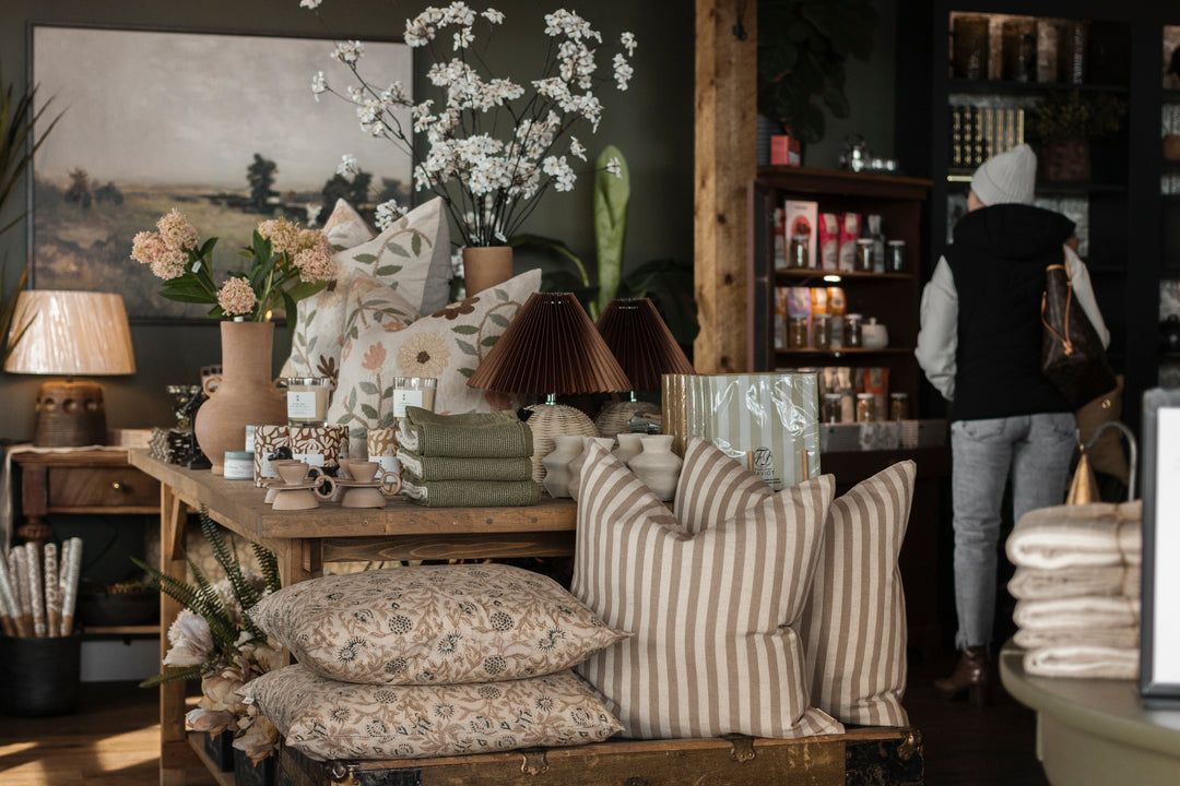 Golden Floral Block Print Cotton Pillow