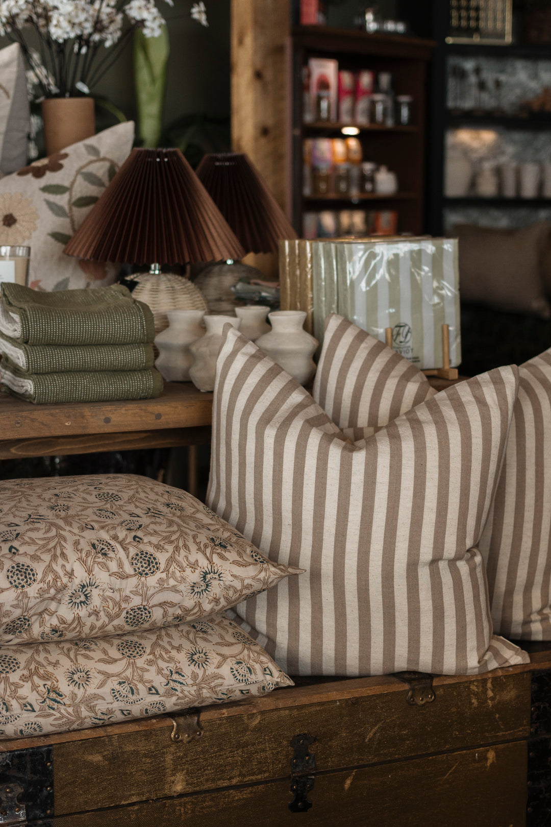 Sand Narrow Stripe Cotton Linen Pillow