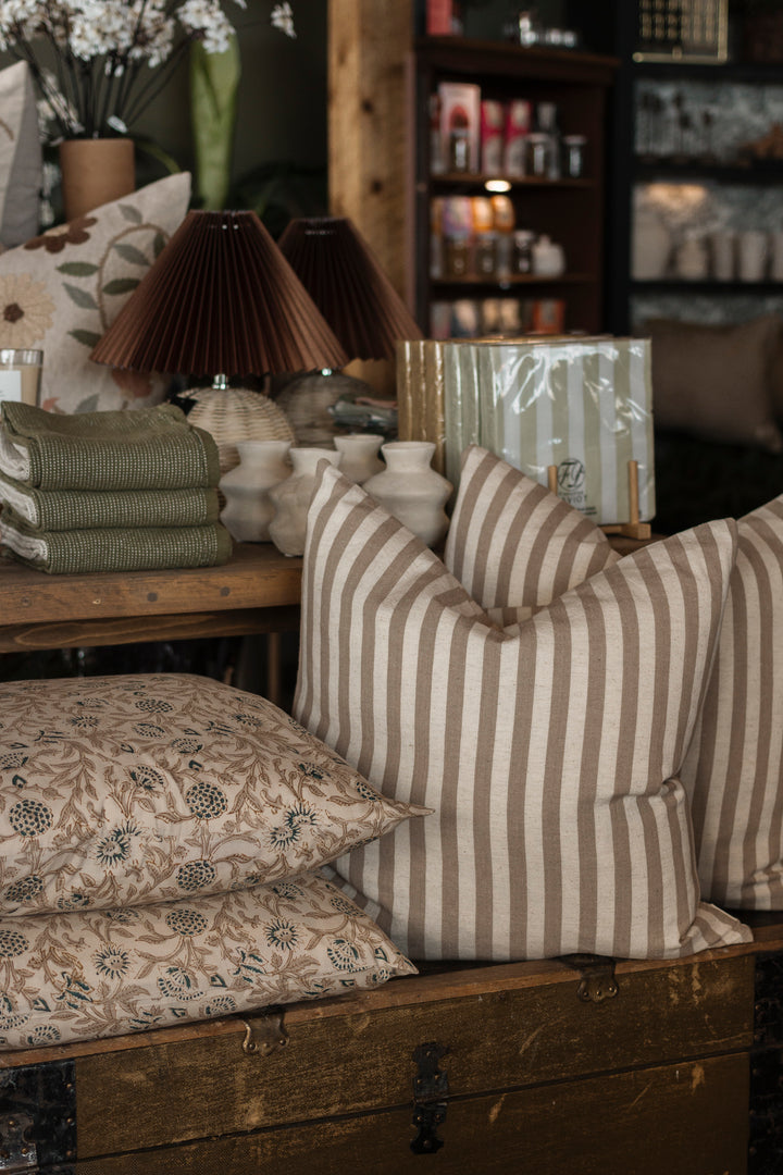 Sand Narrow Stripe Cotton Linen Pillow