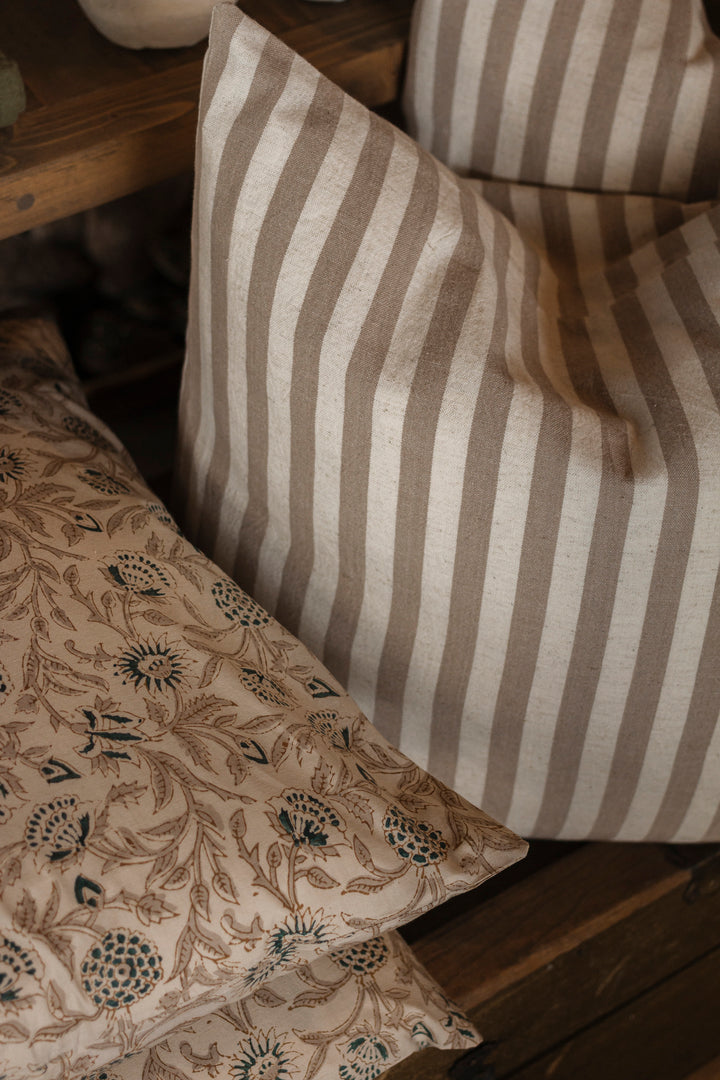 Sand Narrow Stripe Cotton Linen Pillow