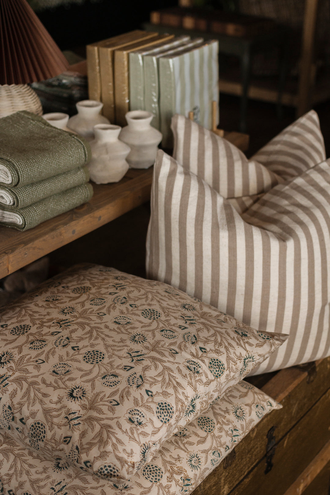 Golden Floral Block Print Cotton Pillow