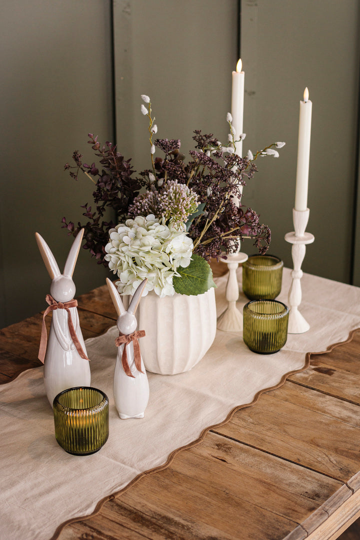 Olive Ribbed Glass Votive Holder