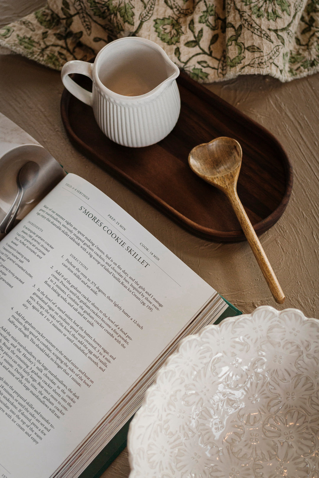 White Textured Floral Serving Bowl