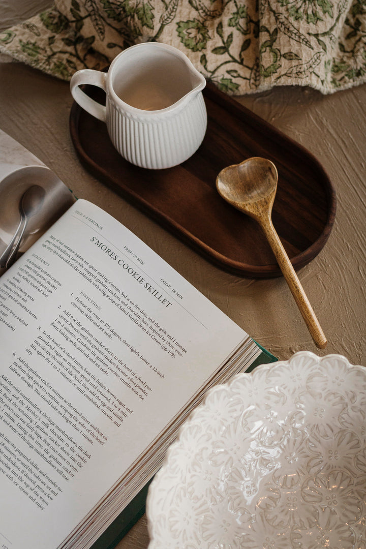 White Textured Floral Serving Bowl