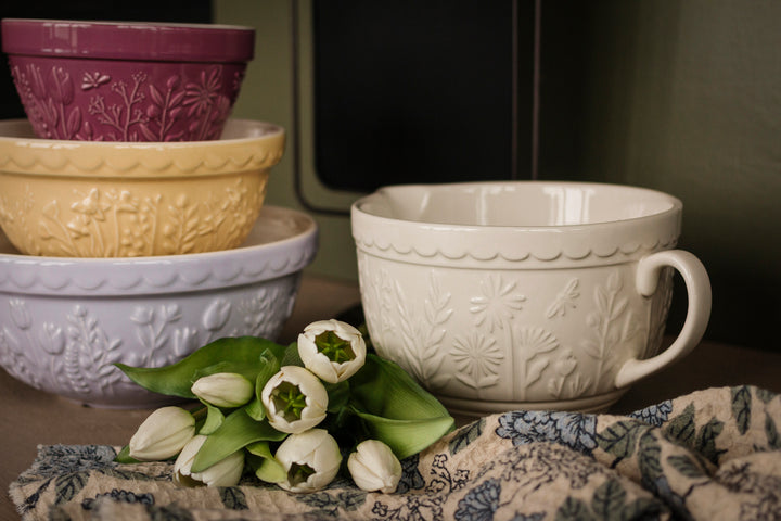 Medium Butter Yellow Embossed Mixing Bowl