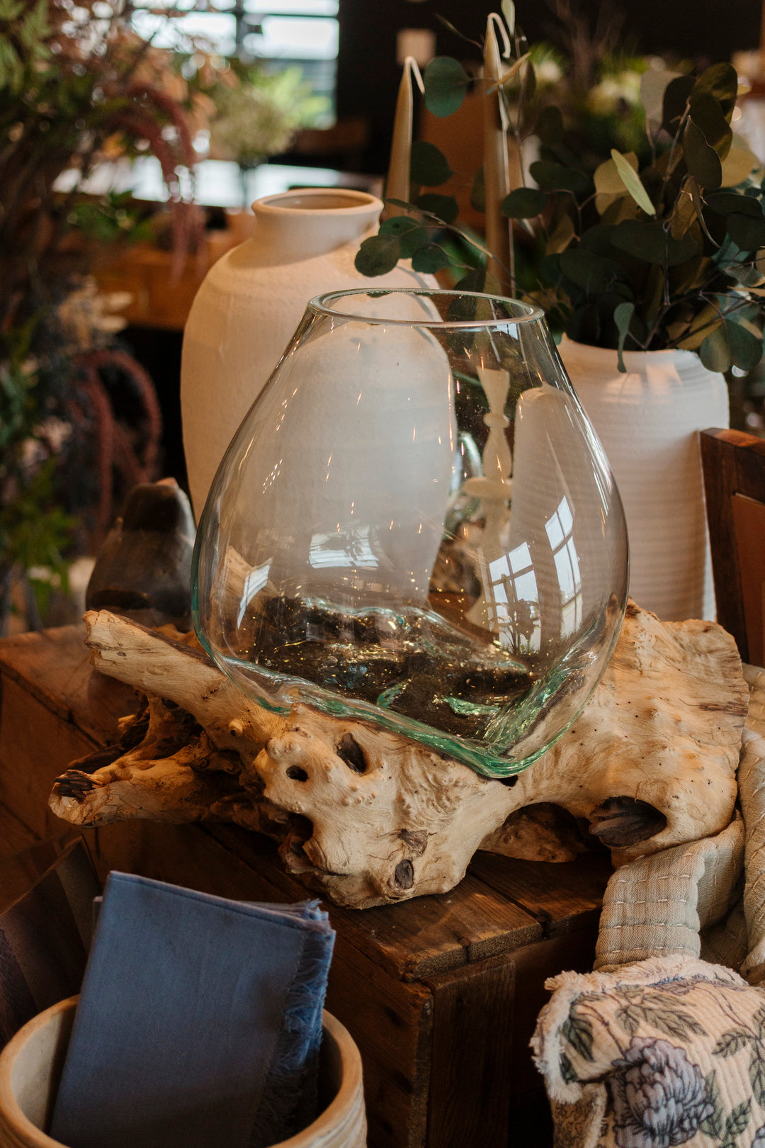 Drift Wood Glass Sculpture Vase
