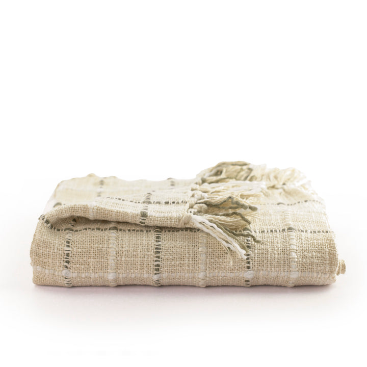 Ivory & Moss Loomed Check Fringe Throw