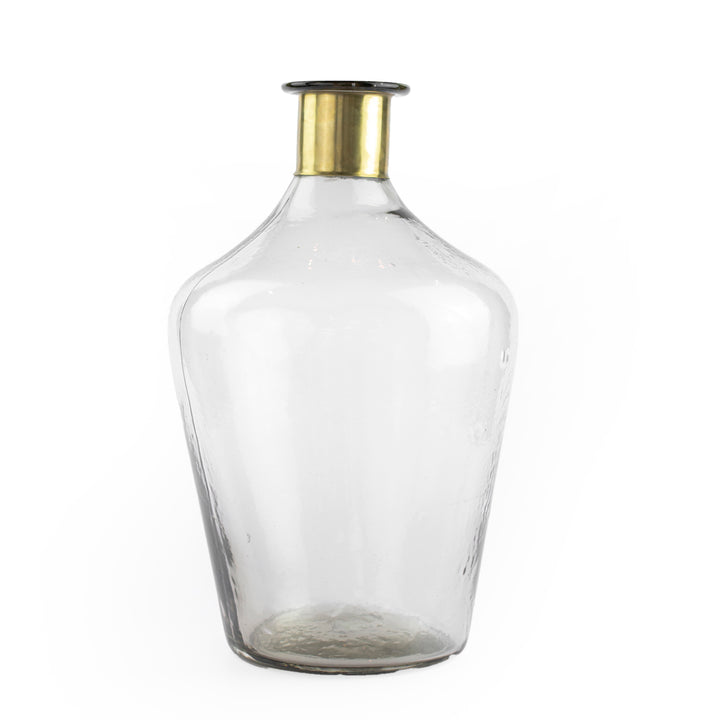 Smoke Glass Vase With Brass Collar