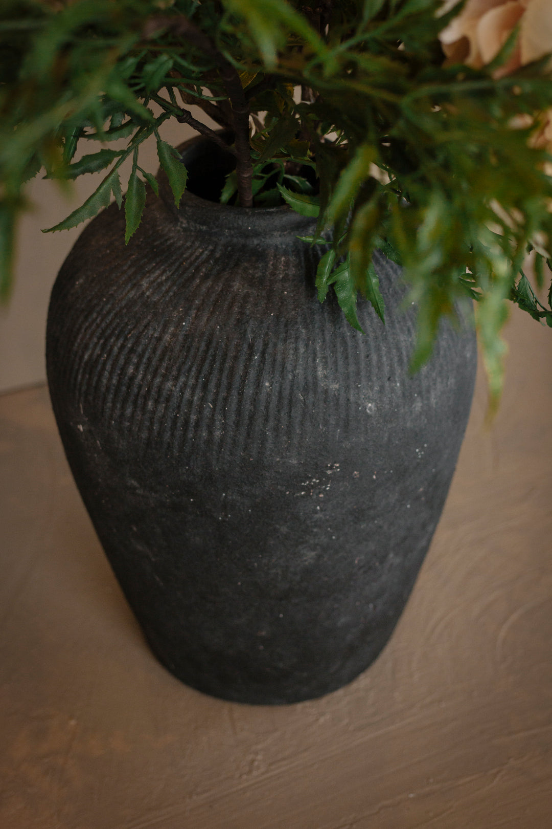 Faded Black Terracotta Garden Vase – Large
