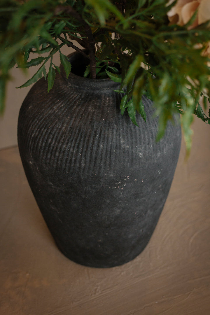 Faded Black Terracotta Garden Vase – Large