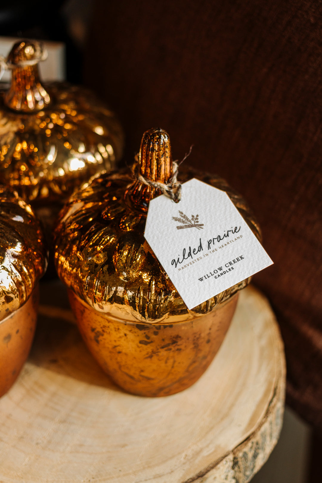 Gilded Prairie Glass Acorn Candle
