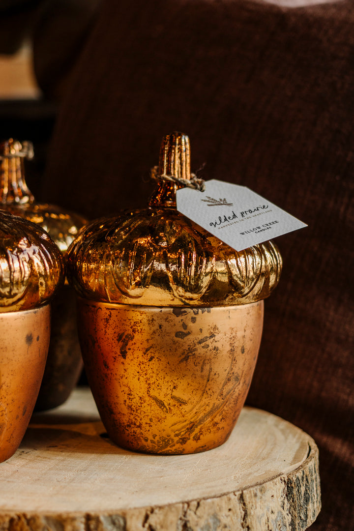 Gilded Prairie Glass Acorn Candle