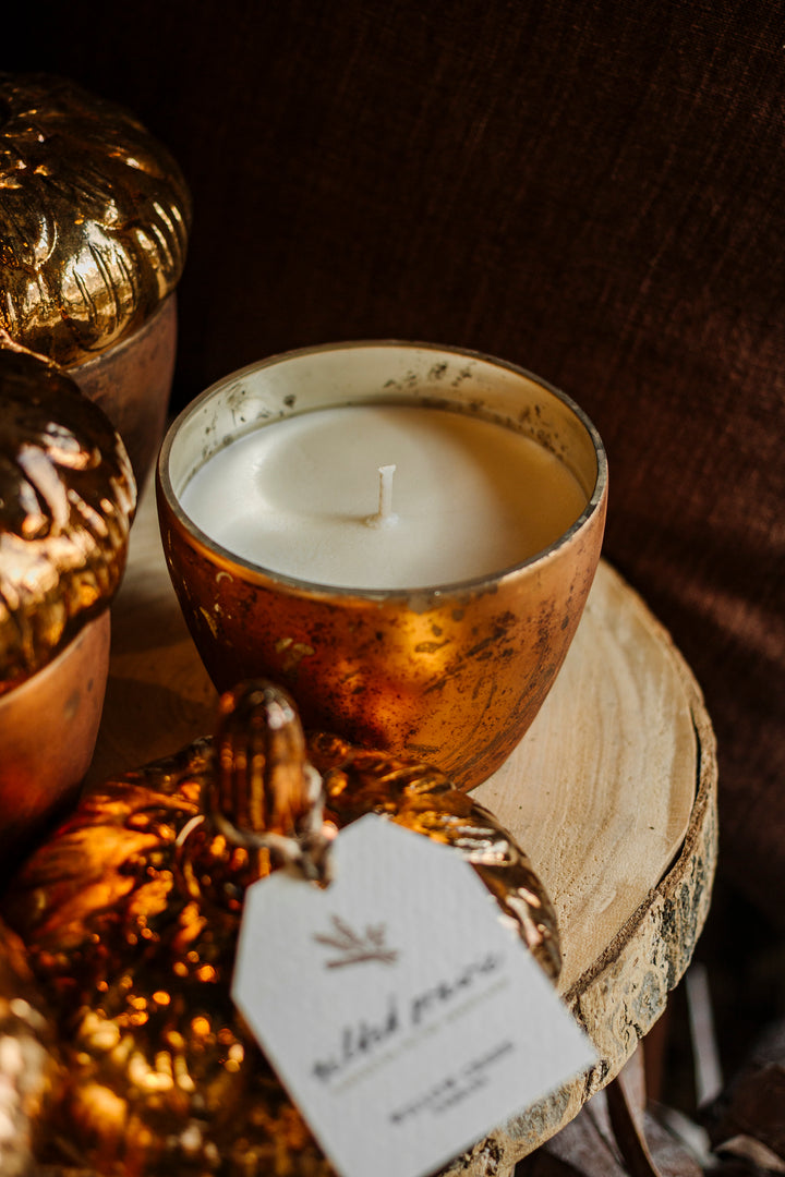 Gilded Prairie Glass Acorn Candle