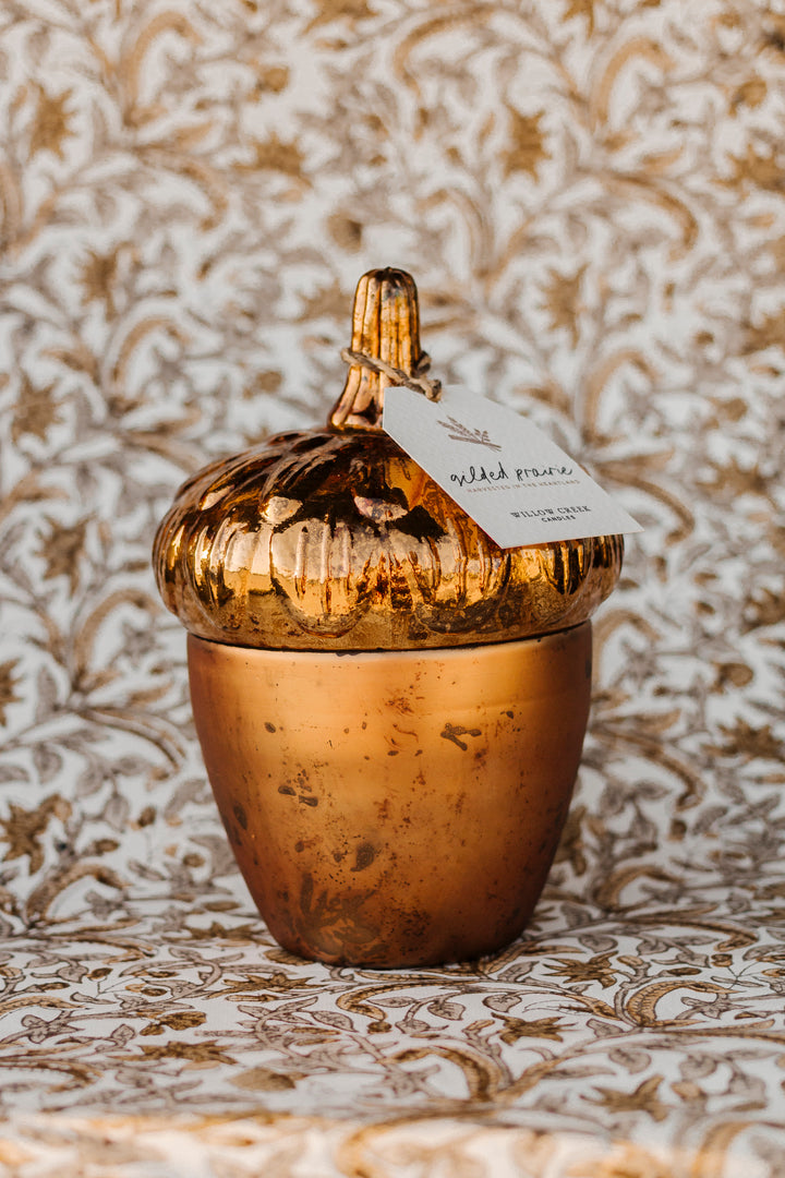 Gilded Prairie Glass Acorn Candle