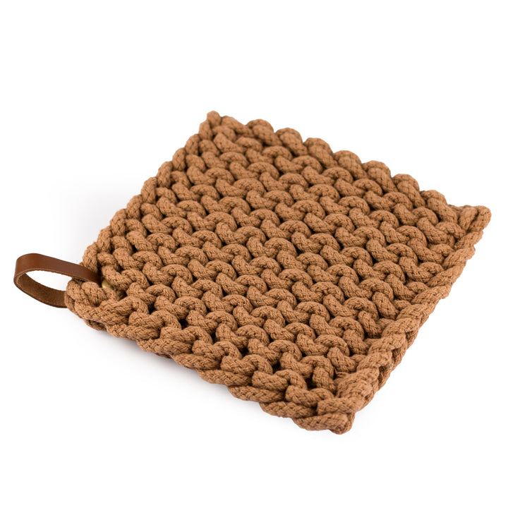 Crocheted Pot Holder with Leather Loop