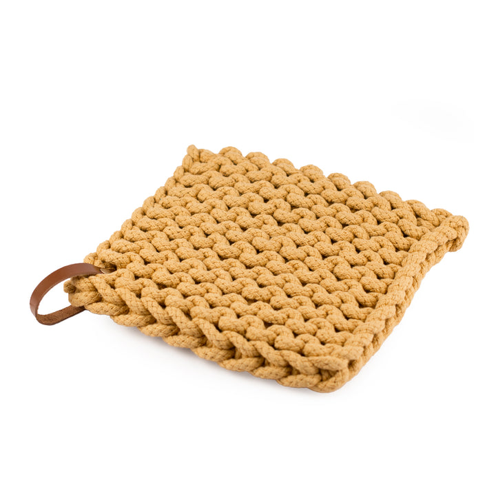 Crocheted Pot Holder with Leather Loop