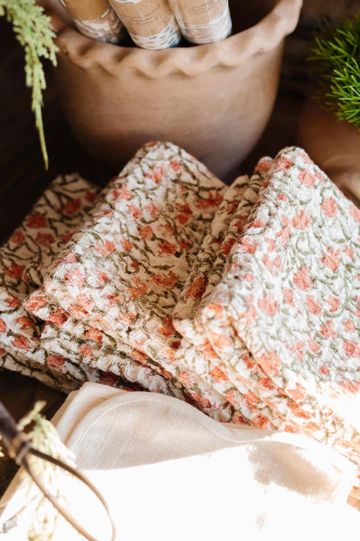 Flora Block Print Cotton Dishtowel