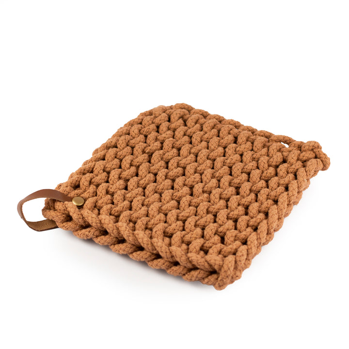 Crocheted Pot Holder with Leather Loop